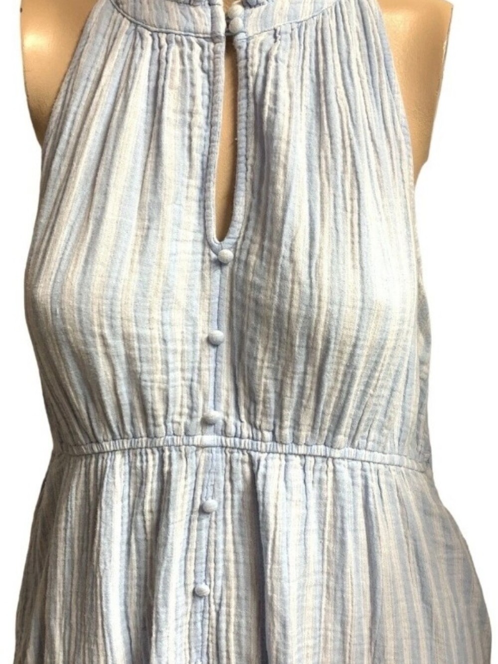 Time and Tru light Blue Striped Halter Neck Women's tiered Maxi dress Large